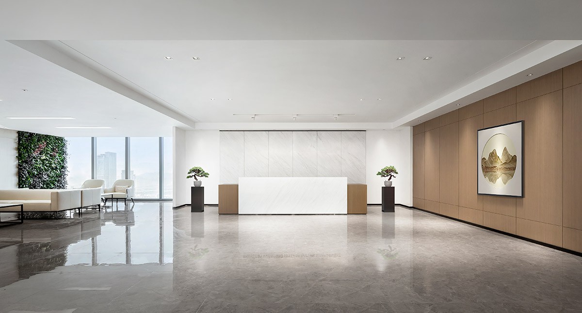 高端中式辦公室前臺裝修效果圖