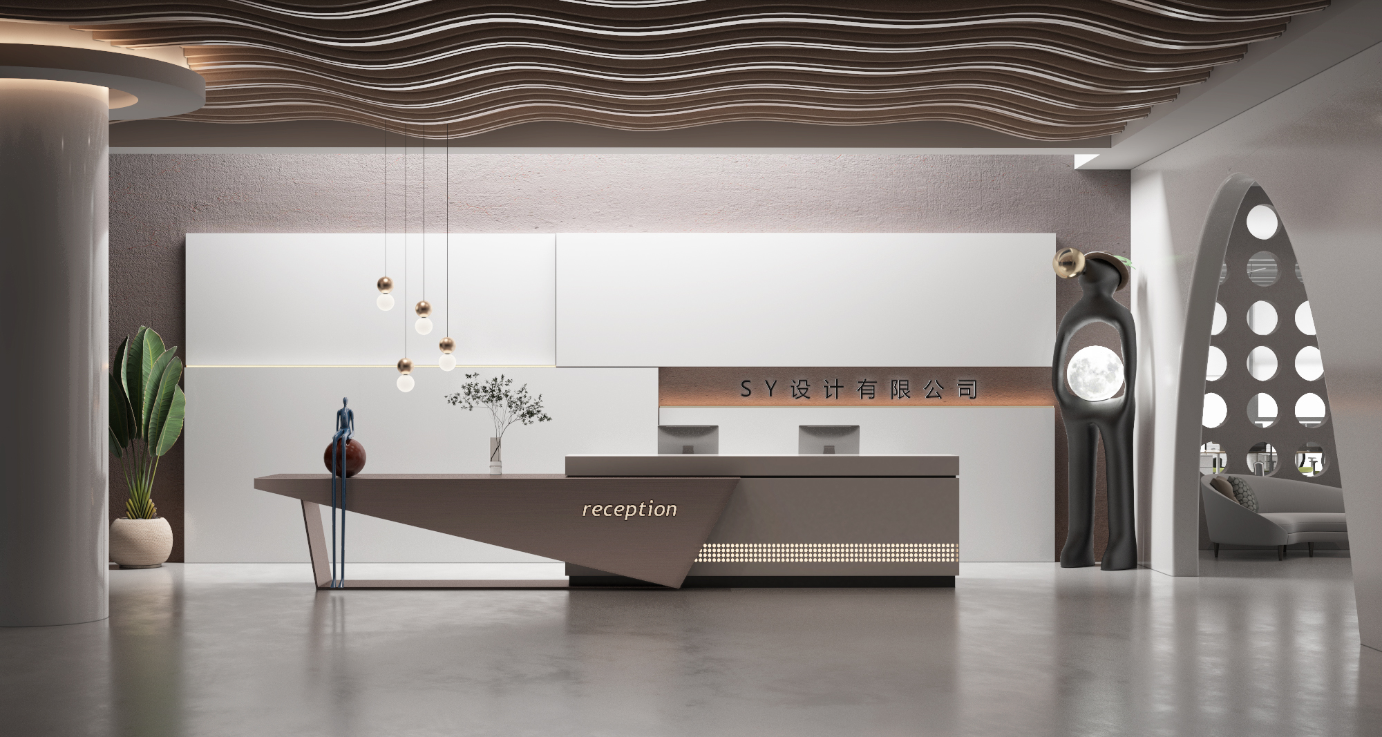 辦公室前臺背景墻裝修設(shè)計效果圖