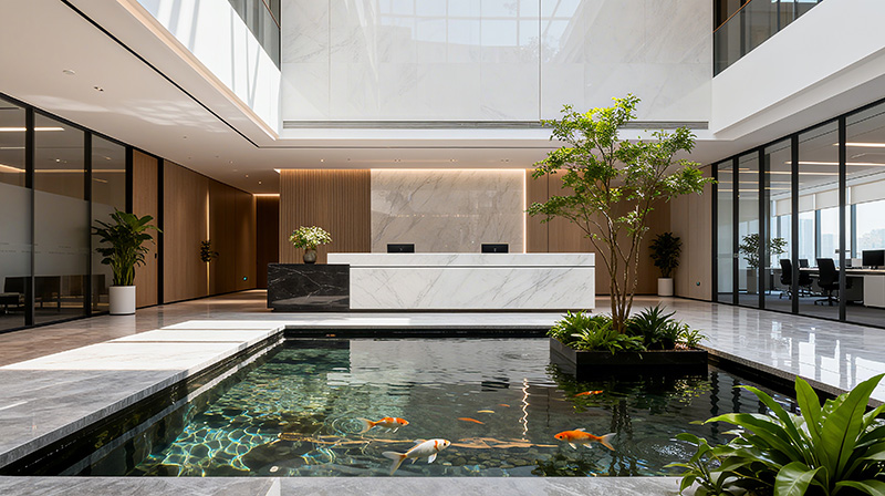 高顏值公司辦公室前臺魚池裝修方案圖二