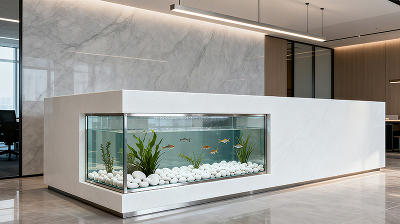 高顏值公司辦公室前臺魚池裝修方案圖四