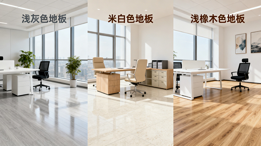 辦公室淺色系地板（淺灰、米白、淺橡木色）