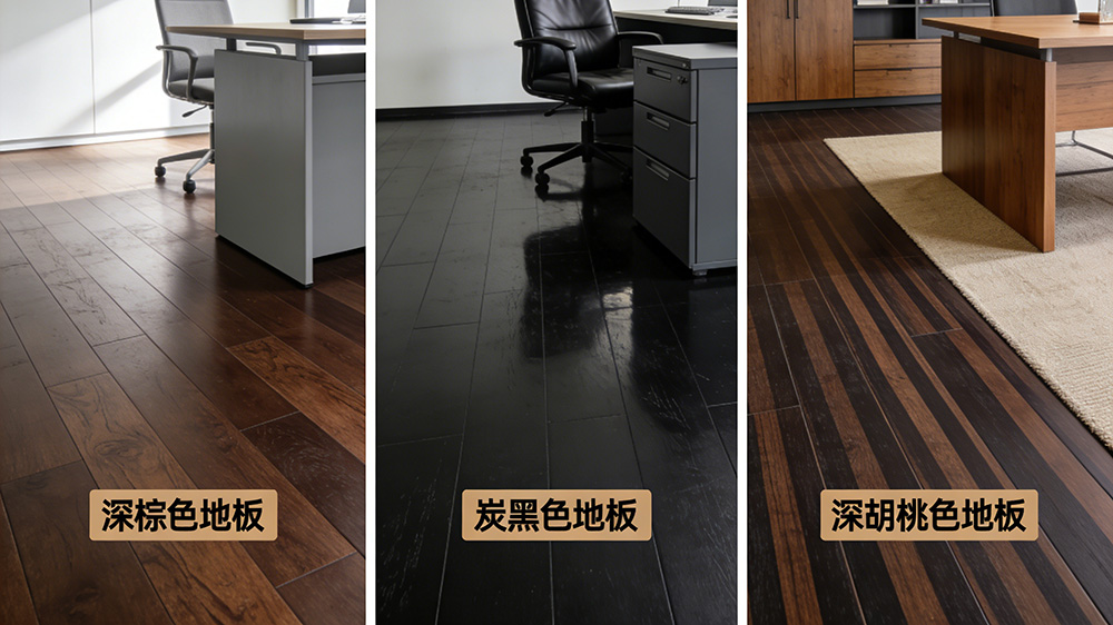辦公室深色系地板（深棕、炭黑、深胡桃色）