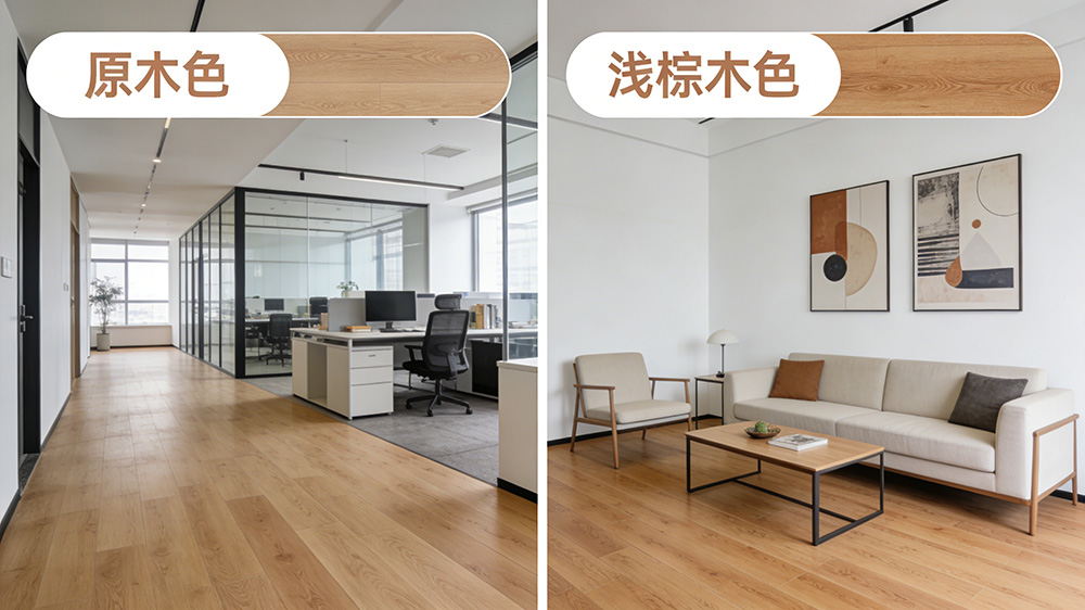 辦公室中性色系地板（原木色、淺棕木色）